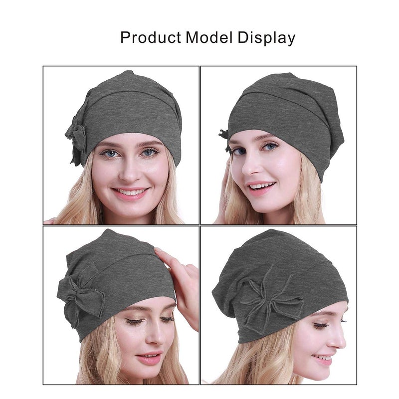 osvyo Cotton Chemo Turbans Headwear Beanie Hat Cap for Women Cancer Patient Hairloss Dark FLECKING Gray - Image 2